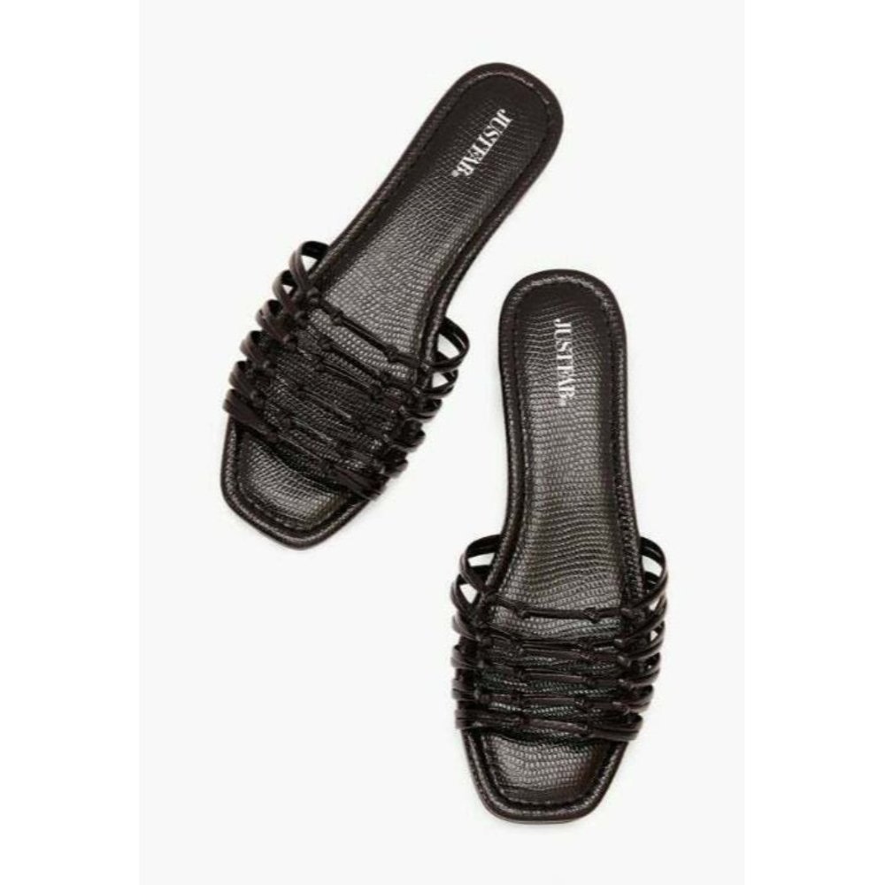 New Womens JustFab Sandal Size 6.5 black faux leat